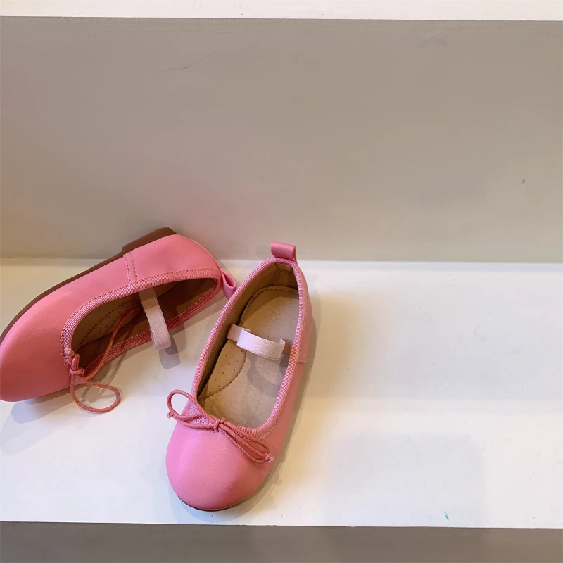 Girl Leather Shoe Candy Colored Kid Shoe Spring New Simple Solid Color Casual Classical Bow Princess Gril Shoes