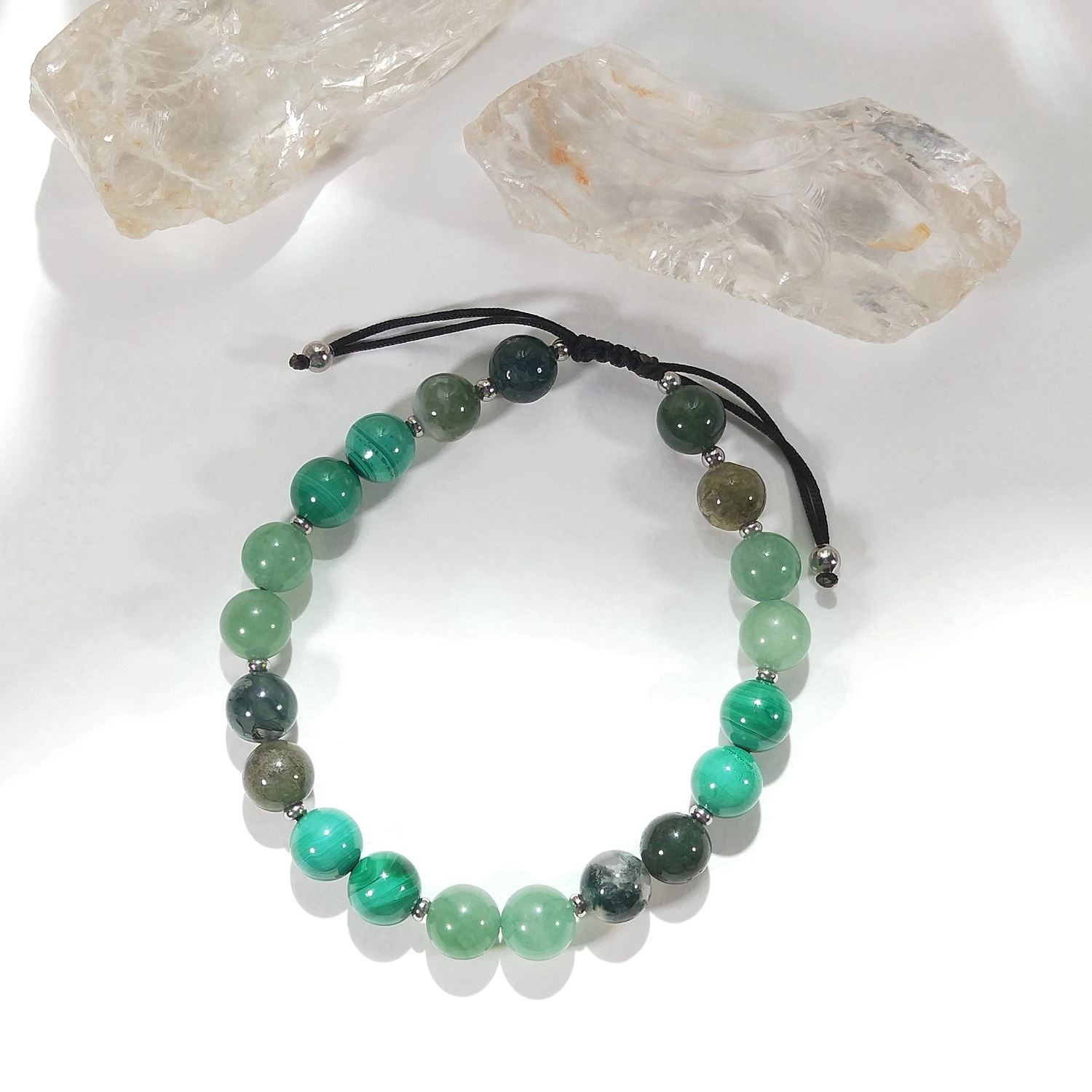 Lii Ji Natural Malachite Green Aventurine Moss Agate Bracciale Regolabile Da 8Mm Per Gioielli Maschili