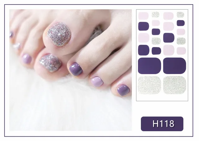 22tips Korea Toe Nail Sticker Wraps Adhesive Decals Toenail Polish Strips DIY Pedicure Foot Decals Manicure Women H118