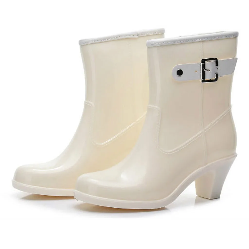 New Women's Rain Ankle Boots Ladies Winter Waterproof Woman Snow Boot Women's Non-Slip High Heel Fashion Water Shoes Botas Mujer