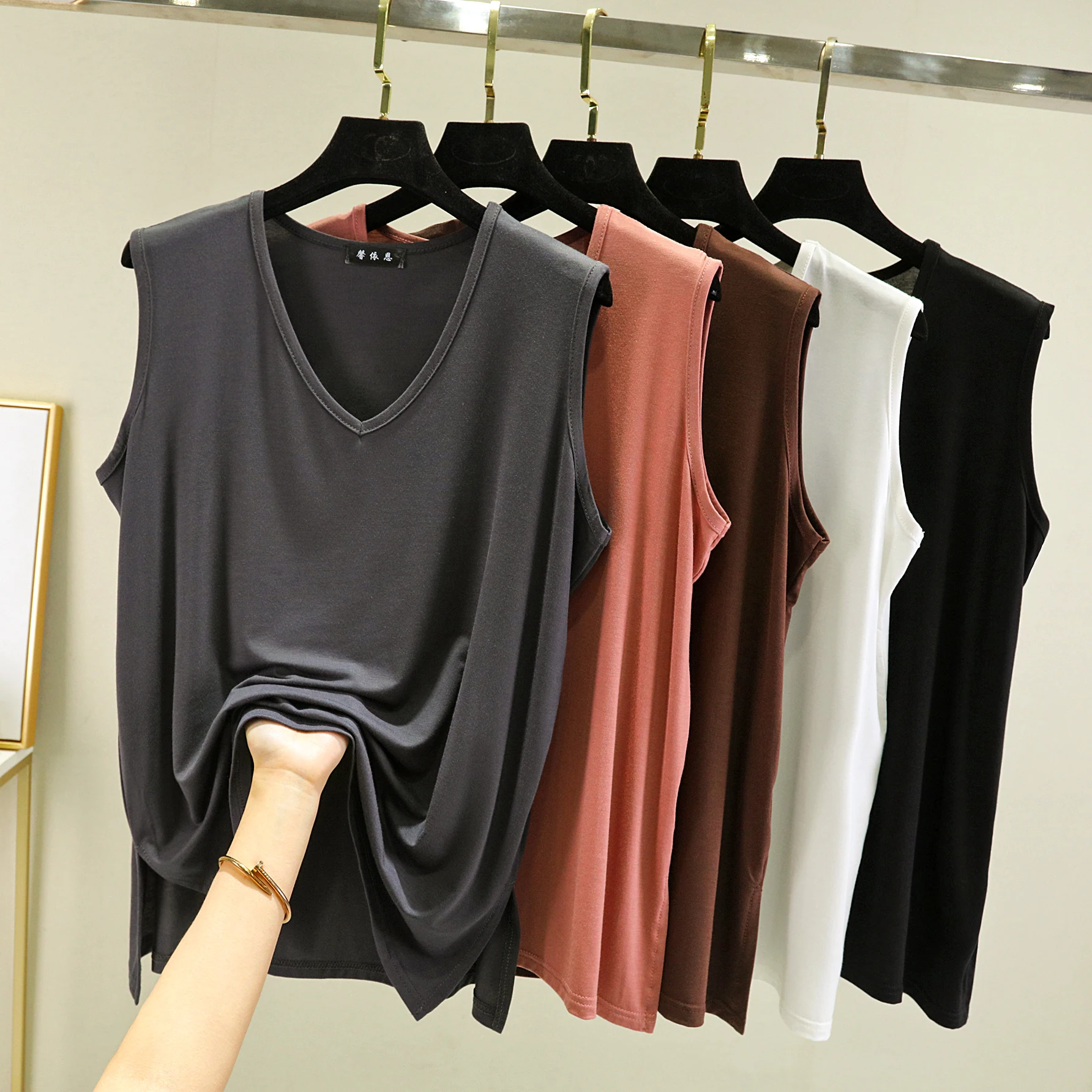 plus Size V-Ne Modal Tank Top Svel Loose Fit Thin Sle Home Clothes Summer Faion Women's T-irt July Deer Brand