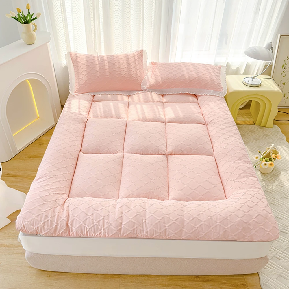 

1pc Thickened Pink Mattress Jacquard Bed Mattresses 토퍼 Quilted Bed Linen for Home 매트리스 Solid Color Mattress Topper No Pillowcase