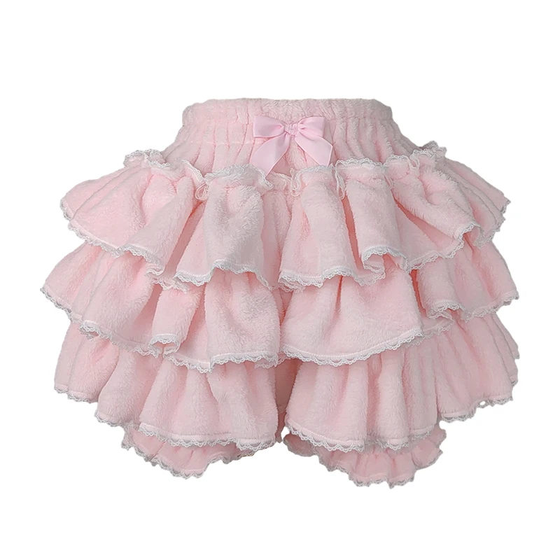 Japanese Kawaii Ruffles Lantern Shorts Harajuku Y2k Sweet Pink Black Pumpkin Pants Lolita Party Autumn Winter Plush JK Shorts