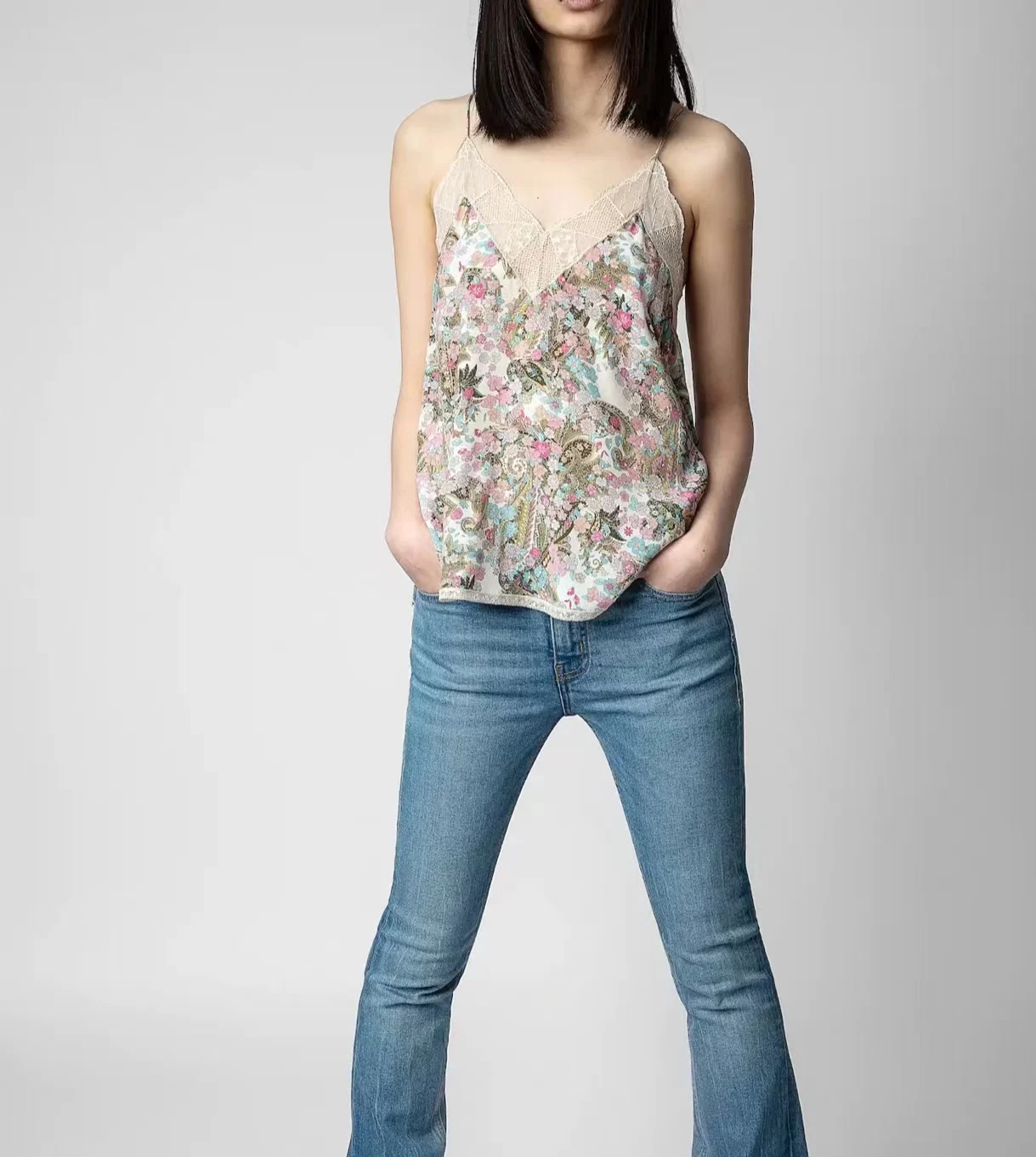 

ZV new flower print temperament commuting small sling top