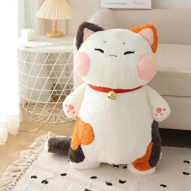 Peluche chat porte Fortune appel japonais animaux en peluche fleur Orange chats blancs oreiller cou cloche