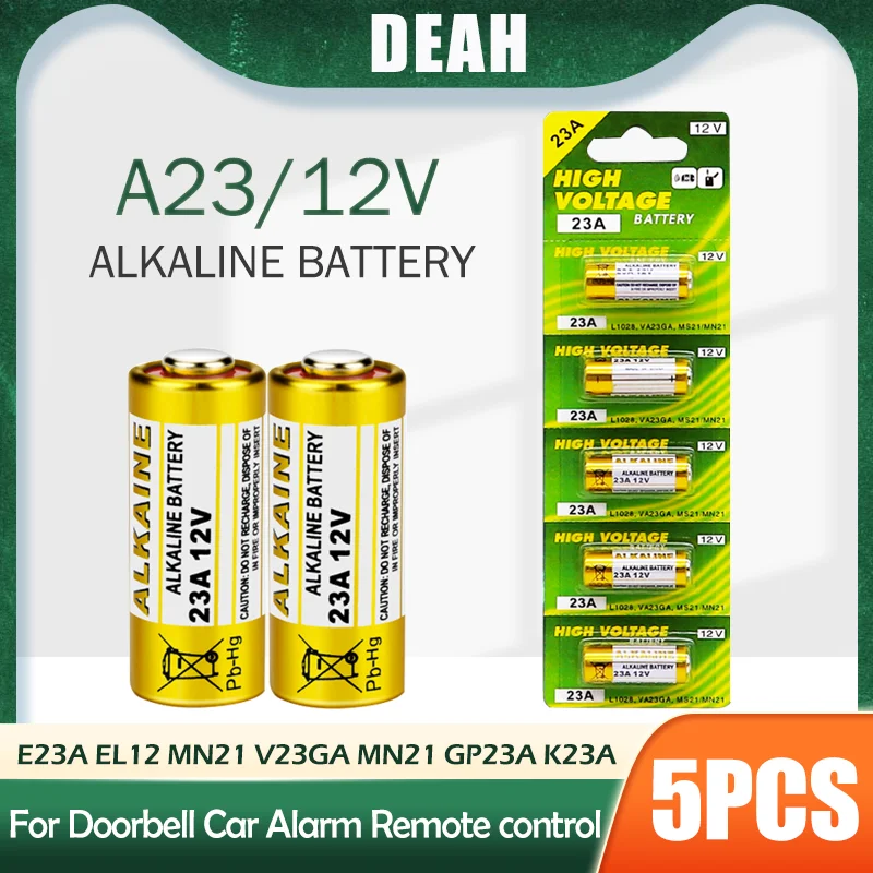 Alkaline Battery 5PCS 12V A23 23A 23GA A23S E23A EL12 MN21 MS21 V23GA L1028 GP23A LRV08 for Remote Control Doorbell Toy Dry Cell