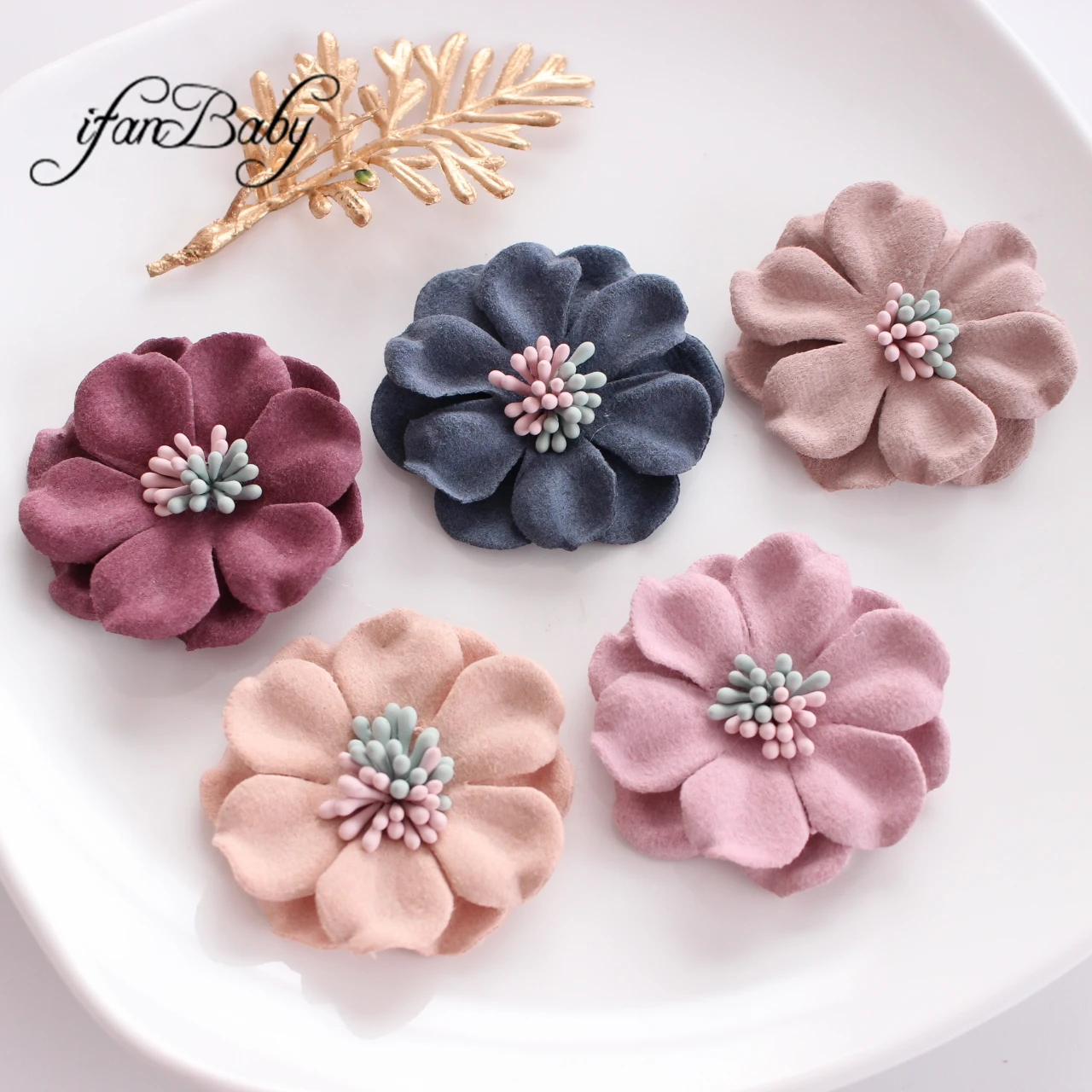 

5cm Synthetic Leather Hair Flower With Stamen Hair Accessories CRAFT Appliques Embellishments Decoration Artificial Floral