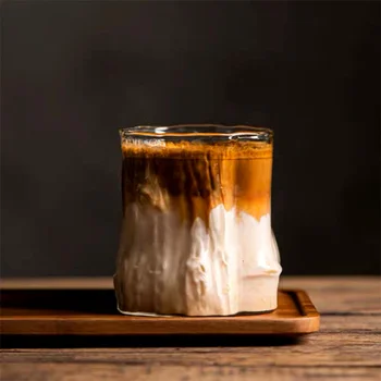 Stump shape Glass Espresso Cups Anti-scald Latte Coffee Mugs Transparent Glasses For Whisky Cocktail Drinkware 1