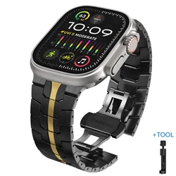 Luxury Titanium Stainless Steel Watch Strap - Premium Metal Bracelet for 44mm - 45mm - 46mm - 49mm (Black gold - tool)