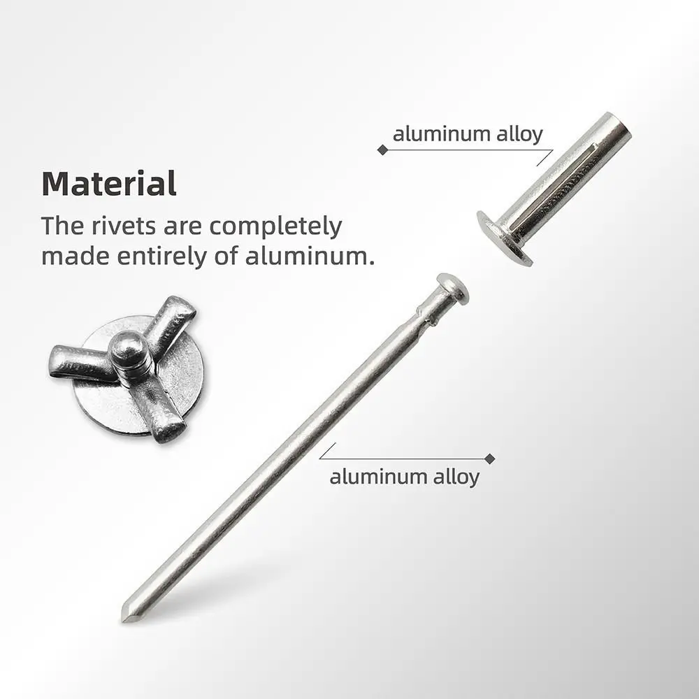 50pcs New 3.2mm 4.0mm 4.8mm Folding Blind Rivet Tri-fold Round Head Tri Grip Rivets Silver Exhaust Rivets