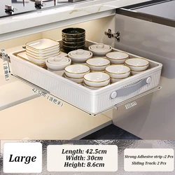 Sliding Kitchen Drawer Organizer with Handle - Pull - Out Cabinet Storage Rack for Spices, Dishes, and Bowls (Large)