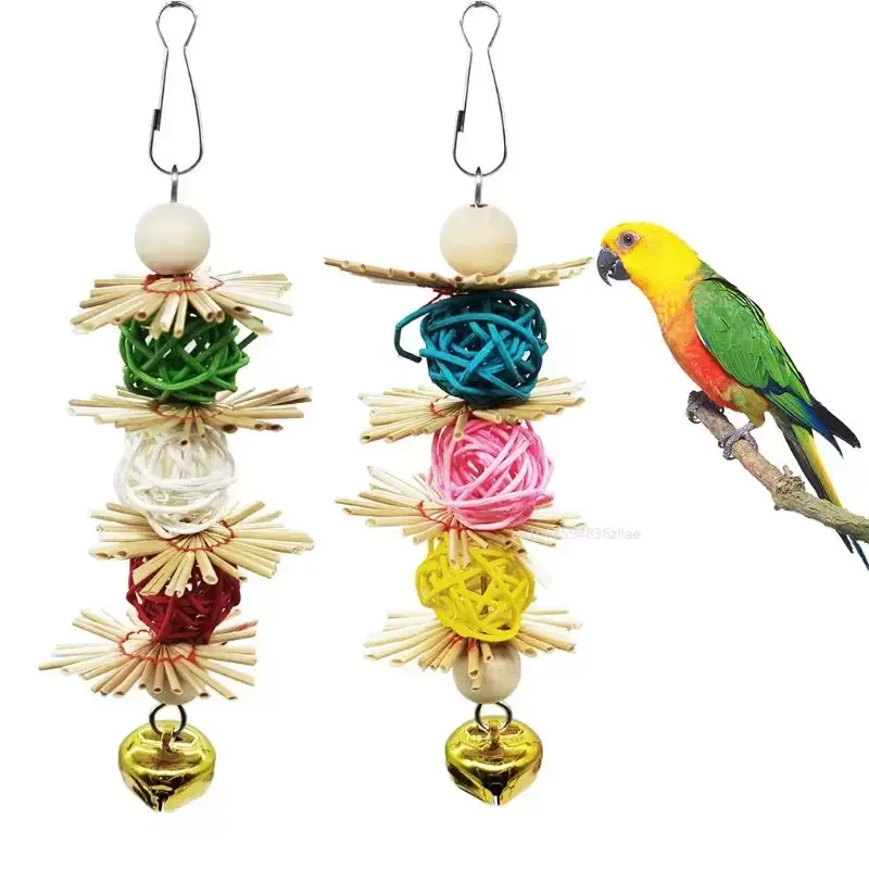 

Bird Toys, Parrot Toys with Bells, Parrots Cage Chewing Toy with Colorful Wood