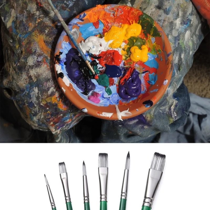 6개 아크릴 페인트 브러시 수채화 물감 브러시 아티스트 페인트 브러시