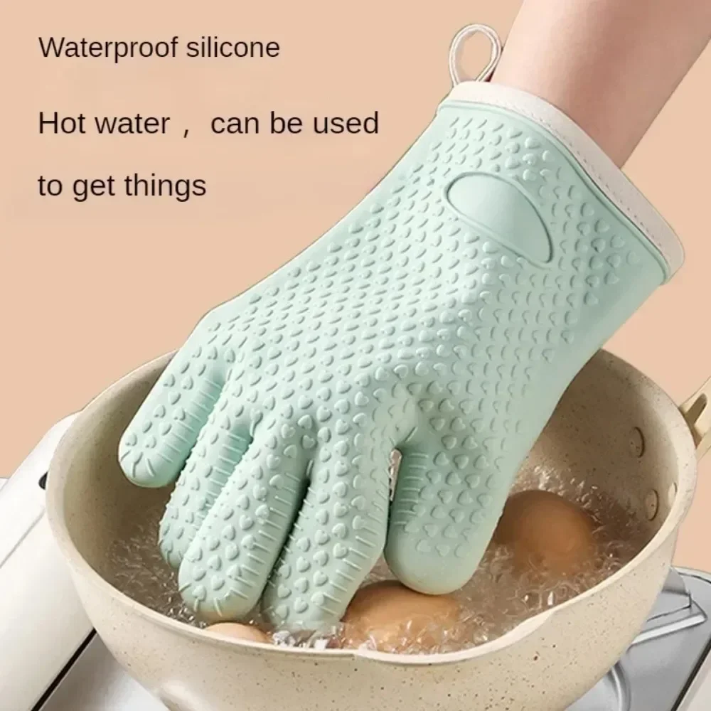 Silicone Oven Mitts, Kitchen Gloves, Silicone Oven Gloves, Silicone Oven Protector, Silicone oven gloves to prevent burns, thick baking mat, heat resistance, insulation, kitchen, microwave, 5 fingers