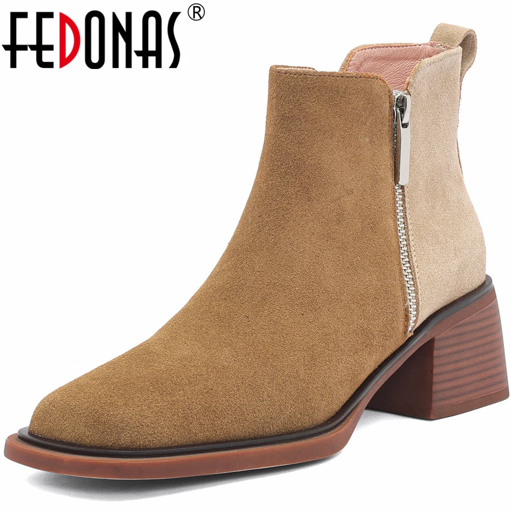 

FEDONAS Retro Women Ankle Boots Fashion Side Zipper Thick Heels Square Toe Office Ladies Autumn Winter Shoes Woman New Arrival