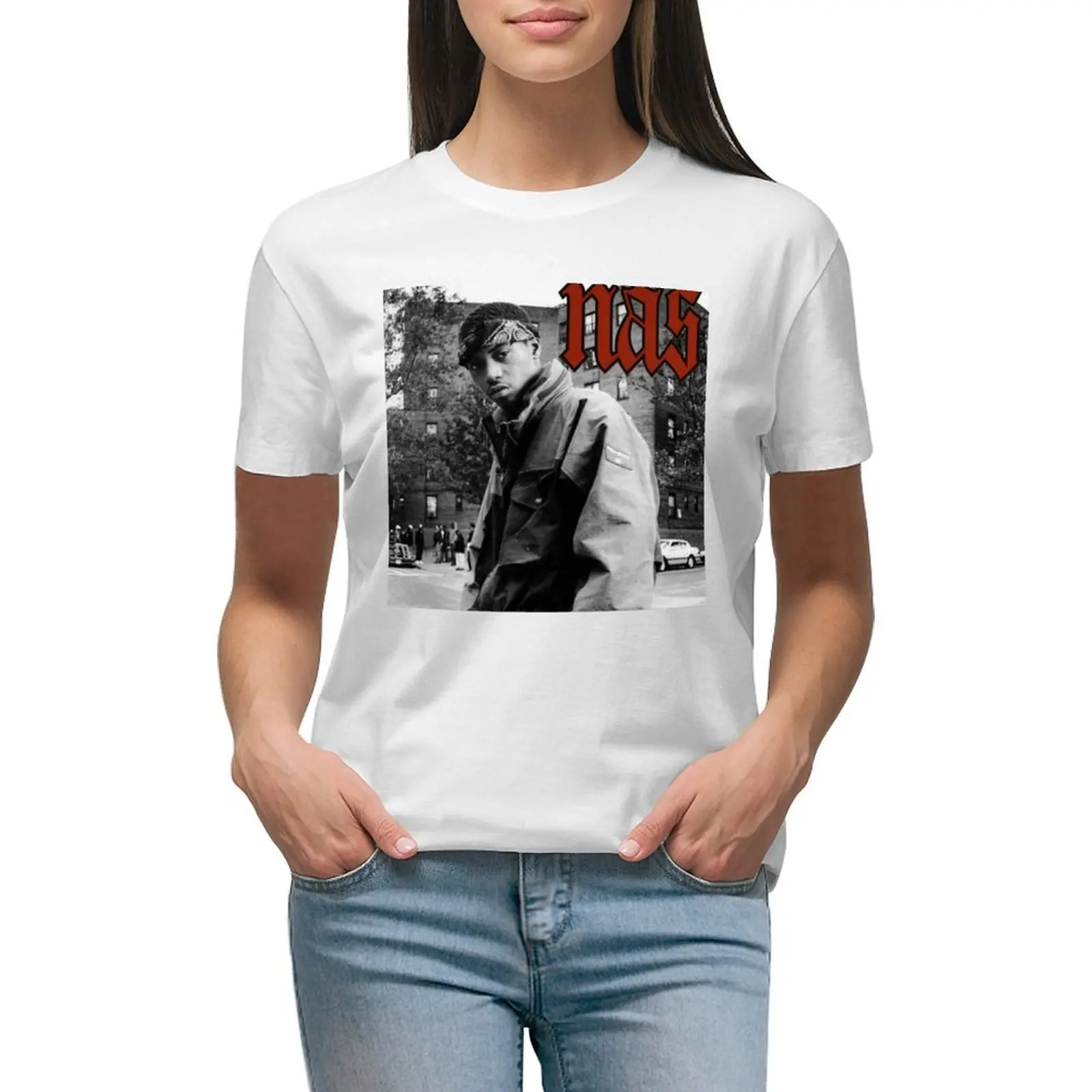 Nas Queensbridge 90s hiphop T-shirt Blouse anime clothes vintage clothes black t-shirts for Women