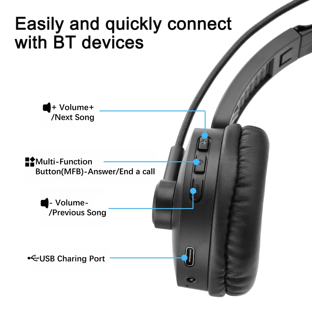 Headset Wireless Bluetooth 5.0 Headset with Noise Cancelling Microphone Ideal for Truck Drivers, Offices, Call Centre Work 3