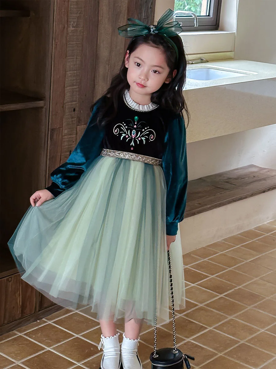 Girls' Autumn/Winter 2025 New Velvet Dress Children Halloween Cosplay  Birthday Party Elegant Girl Anna Frozen Queen Green Dress - AliExpress 1501