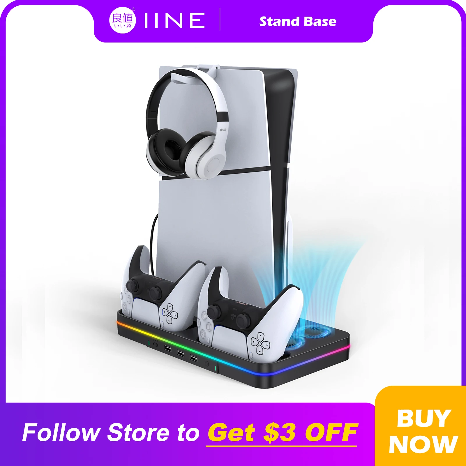 Iine-Estación Multifunción, Iluminación Rgb, Ventilador De Refrigeración, Función De Carga Para Play Station 5 Slim