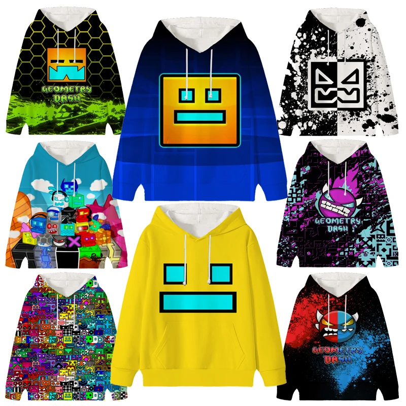 Angry Geometry Dash Hoodies Boys Girls Long Sleeves Cartoon Sweatshirt Baby Children Clothing Autumn Pullovers Kids Street Wear