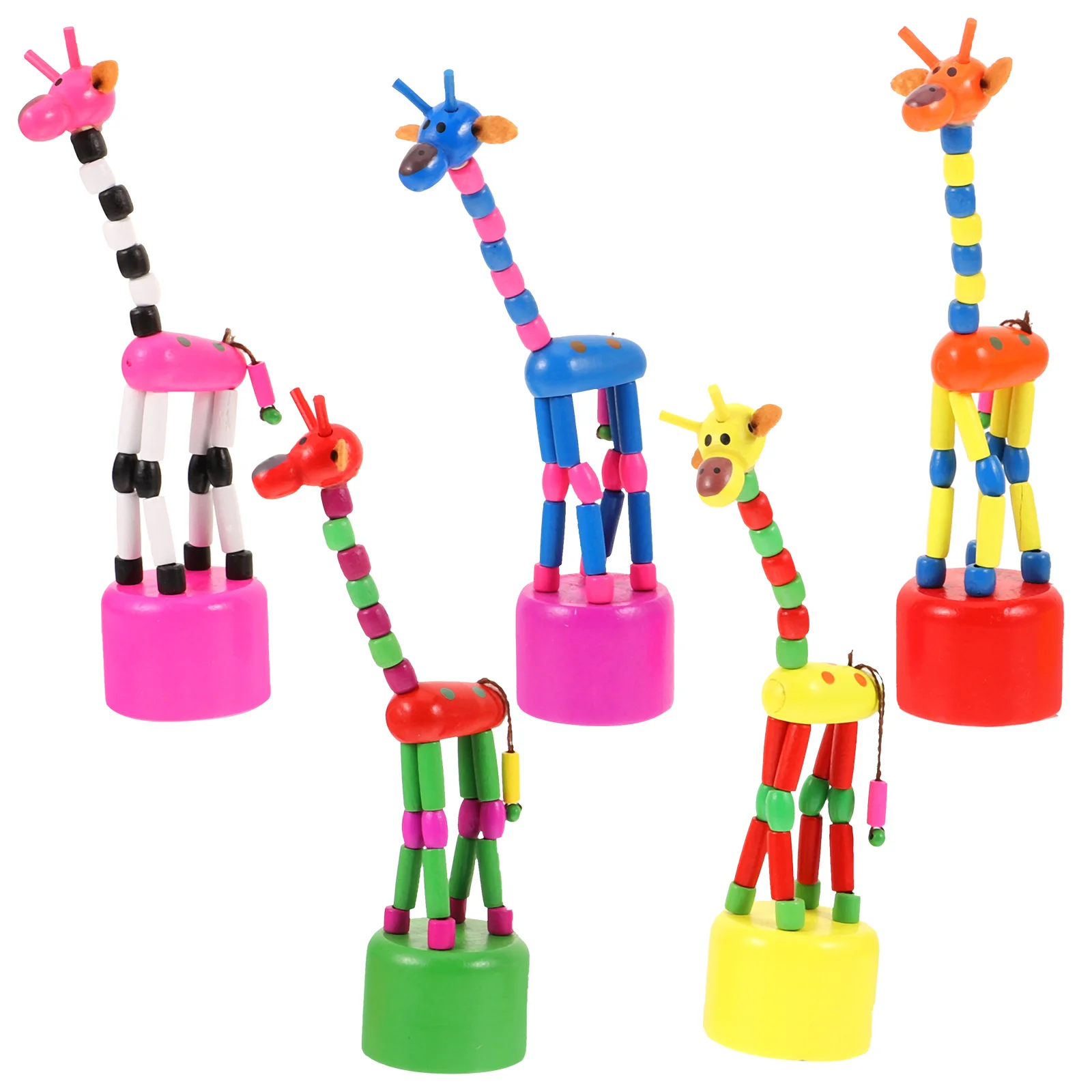 

3/5pcs Wooden Giraffe Puppets Toys Swing Dancing Standing Rocking Giraffe Push Up Toy Kids Intelligence Toy Random Pattern