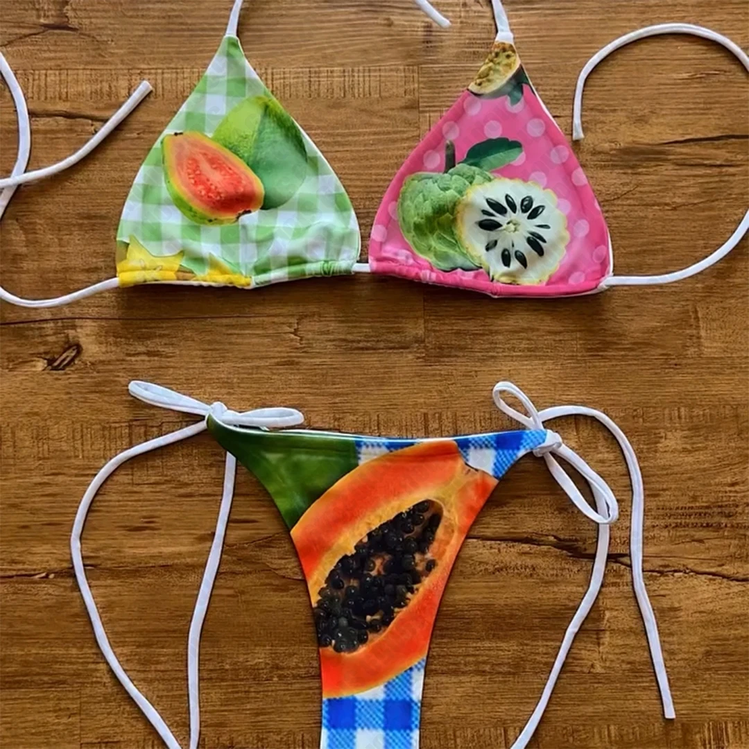 Y2k 2000s Swimsuit Letter Print Push-up Padded Bra Thong Two Pieces Swimwear Beachwear Bathing Suit Female Women Sexy Bikini Set 1