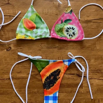 Y2k 2000s Swimsuit Letter Print Push-up Padded Bra Thong Two Pieces Swimwear Beachwear Bathing Suit Female Women Sexy Bikini Set 1