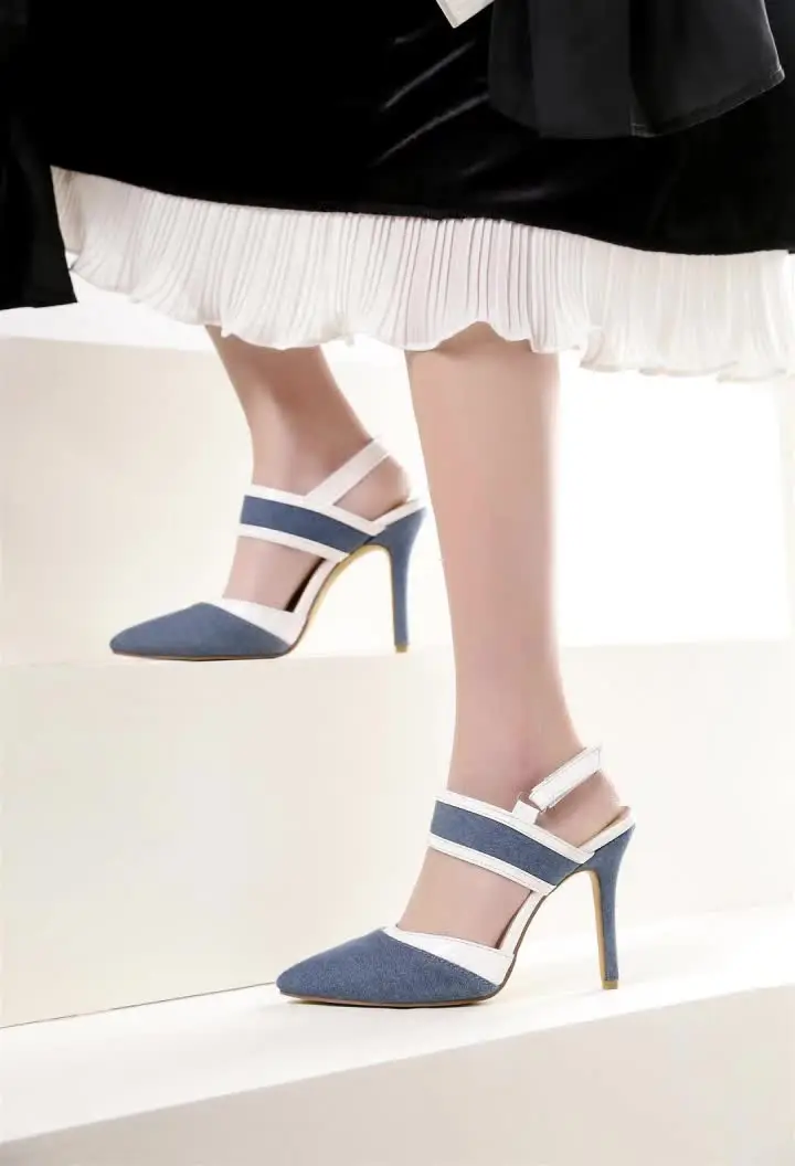 Европейские и американские женские туфли на высоком каблуке из джинсовой ткани