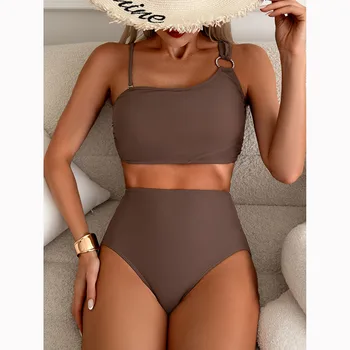 Bikini da donna a vita alta con spalline sottili, canotta push up, costume da bagno separato in due pezzi, costumi da bagno senza schienale 1
