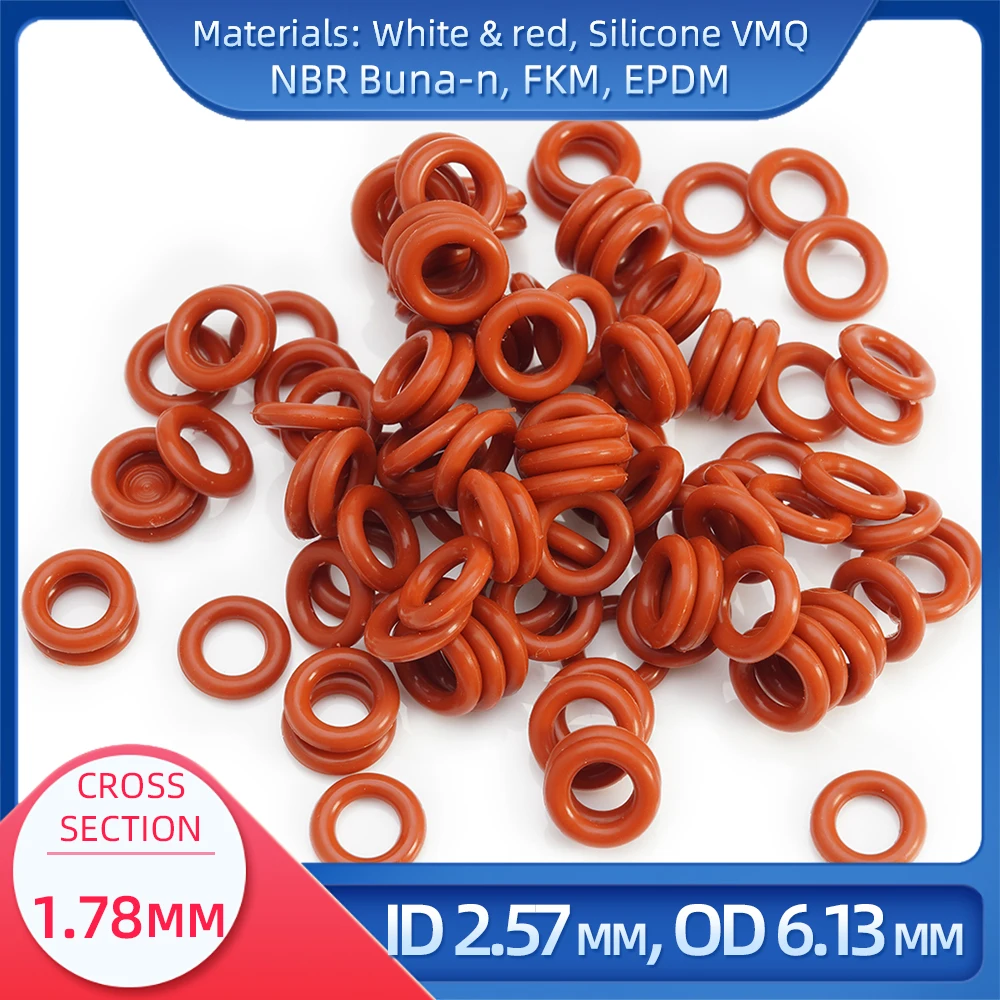 

O Ring CS 1.78mm ID 2.57 mm OD 6.13 mm Material With Silicone VMQ NBR FKM EPDM ORing Seal Gaske