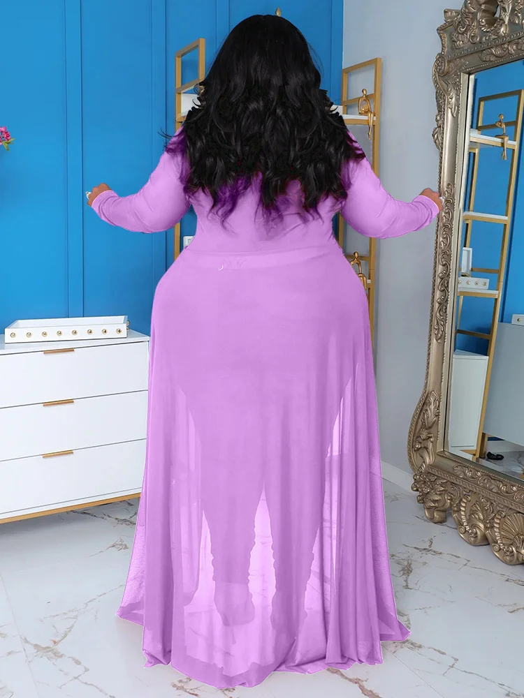 Wmstar Plus Size Jumpsuit Women Clothes Sexy Solid Bodycon Mesh V Neck Sleeve Romper One Piece Outfit Wholesale Dropshipping