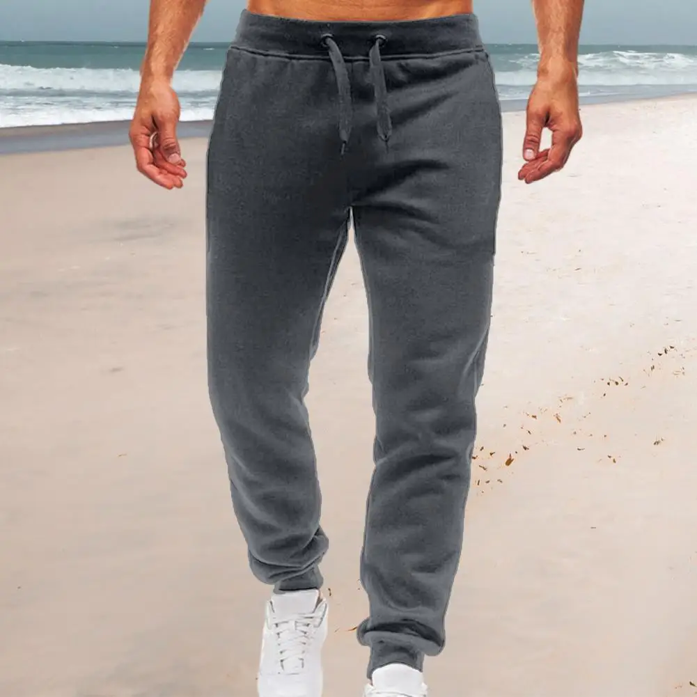

Men Drawstring Sweatpants Elastic Waist Men Sweatpants Comfortable Men's Fleece-lined Sweatpants with Elastic for Streetwear