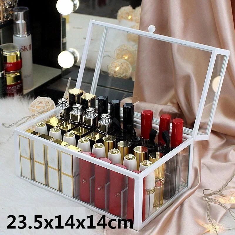 40 Slots Glass Lipstick Holder Dustproof Display Case Beauty Storage Box Luxury Makeup Organizer with Lid 2