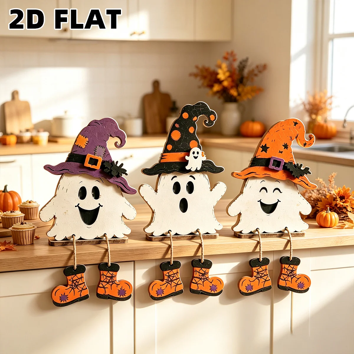 6/3 Pieces of Randomly Assorted Halloween Decorations, 2D Flat Wooden Plaques, Ghost Elements, Comes with a Base, Pumpkin, Spider, Bat, Decorative Items, Perfect Holiday Gift, Home Wall Decoration, Decorative Ornaments, Christmas Decorations, Wind Chime Hangings, Doorbell Decorations, Suitable for All Settings, Vintage, Pastoral, Home, Decorative Signs and Plaques