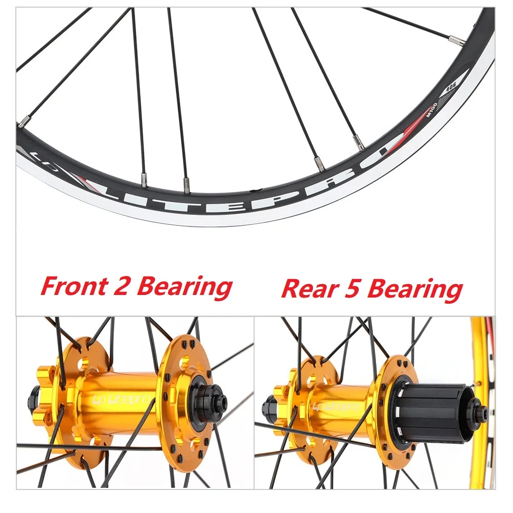 Litepro 451 406 Folding Bike Wheelset O.L.D 74mm 100mm 130mm 135mm Hubs Aluminum Alloy Double Wall Rims Sp8 10-11speed