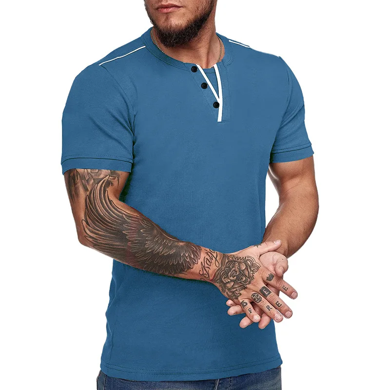 

Summer New Men's Short-Sleeved T-shirt Clothing V-neck Henley T-shirt Men's Clothing Wholesale GD-CT