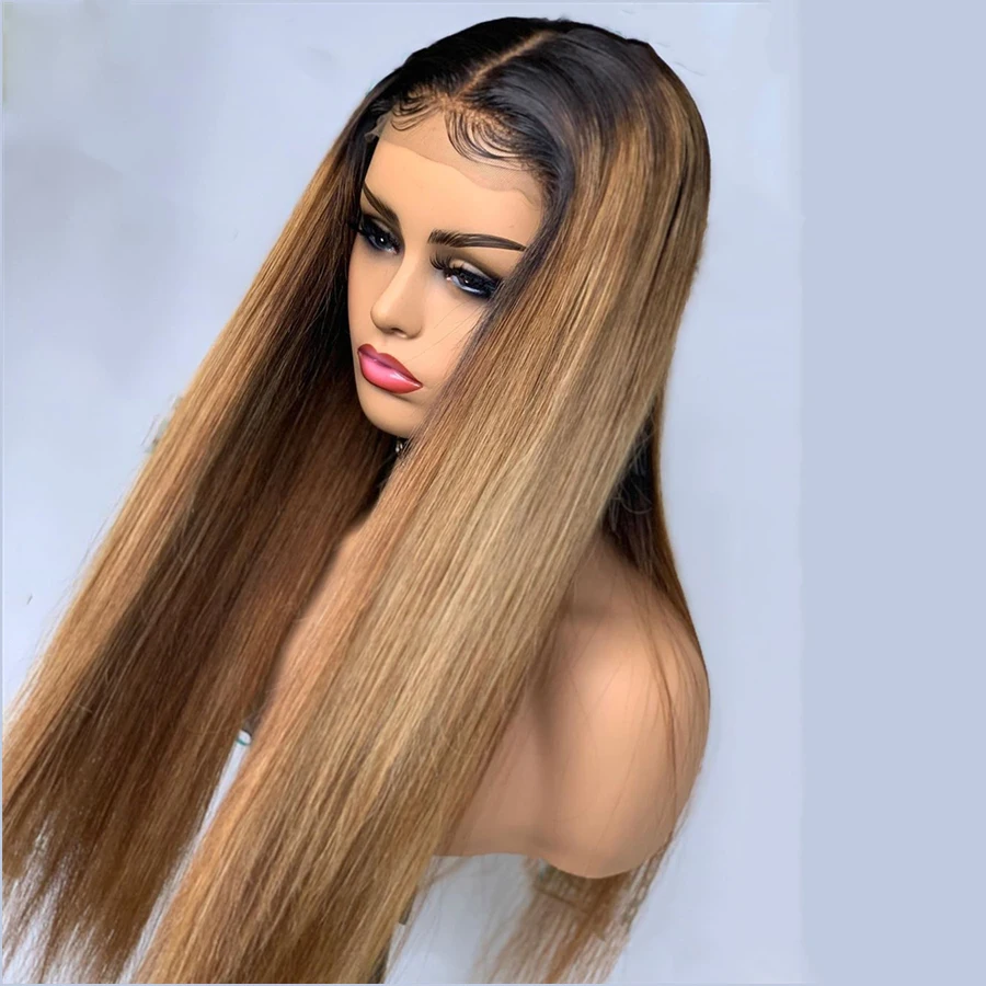 

Ombre Blonde 26 inch Brazilian Remy Human Hair Full Lace Wig With 4x4Silk Base For Women Glueless PrePlucked With BabyHair Wig