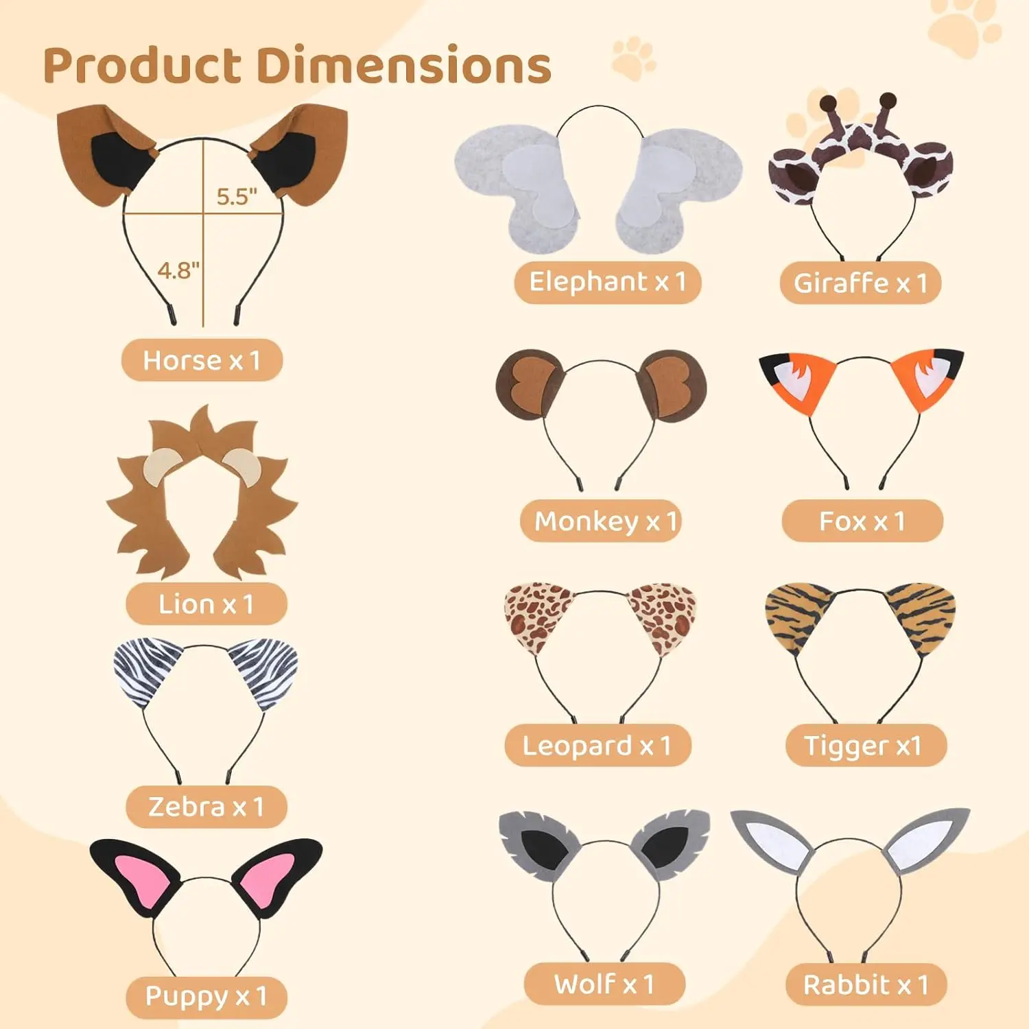 12 PCS Animal them party Headbands Set, Wild One Birthday Party Favors and Zoo Decorations ，Gift,dress up，cosplay, role Play