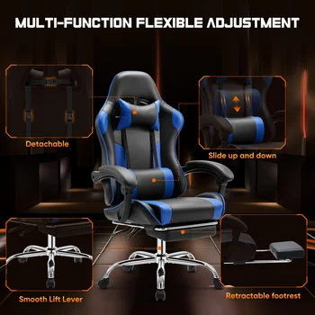 JHK Ergonomic Racing Gaming Chair Adjustable Swivel PU Leather with Headrest and Lumbar Support For Office Computer Living Room 4