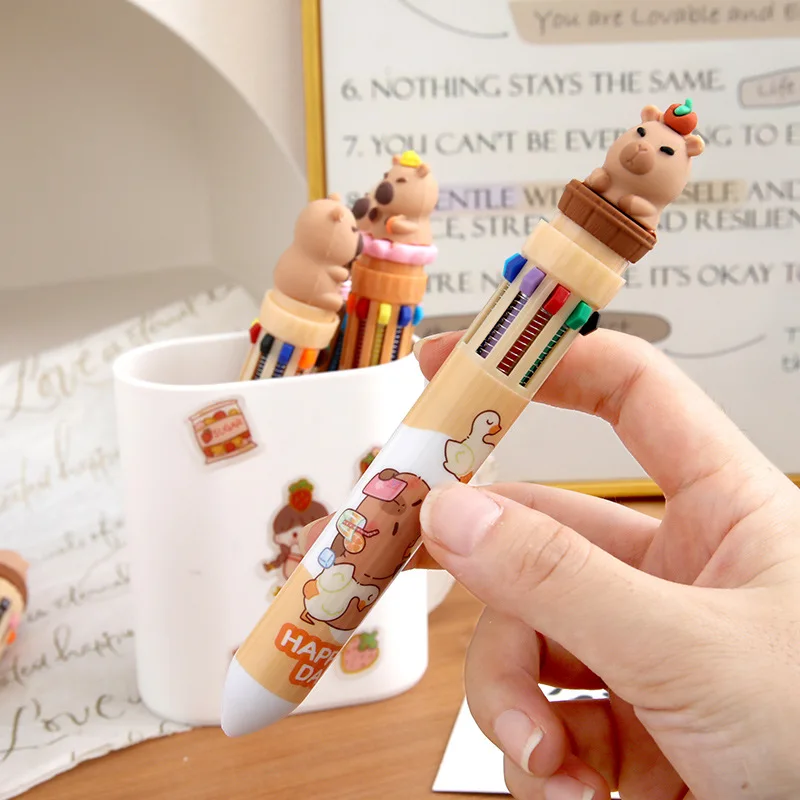 Ballpoint Pen 30Pcs/Lot ballpoint pen multifunction ballpoint pen multifunctional pen ball point pen oil pen Kawaii Capybara 10Color Multi Color Press Pens for Writing Student Oil Paint Pen School Office Supplies