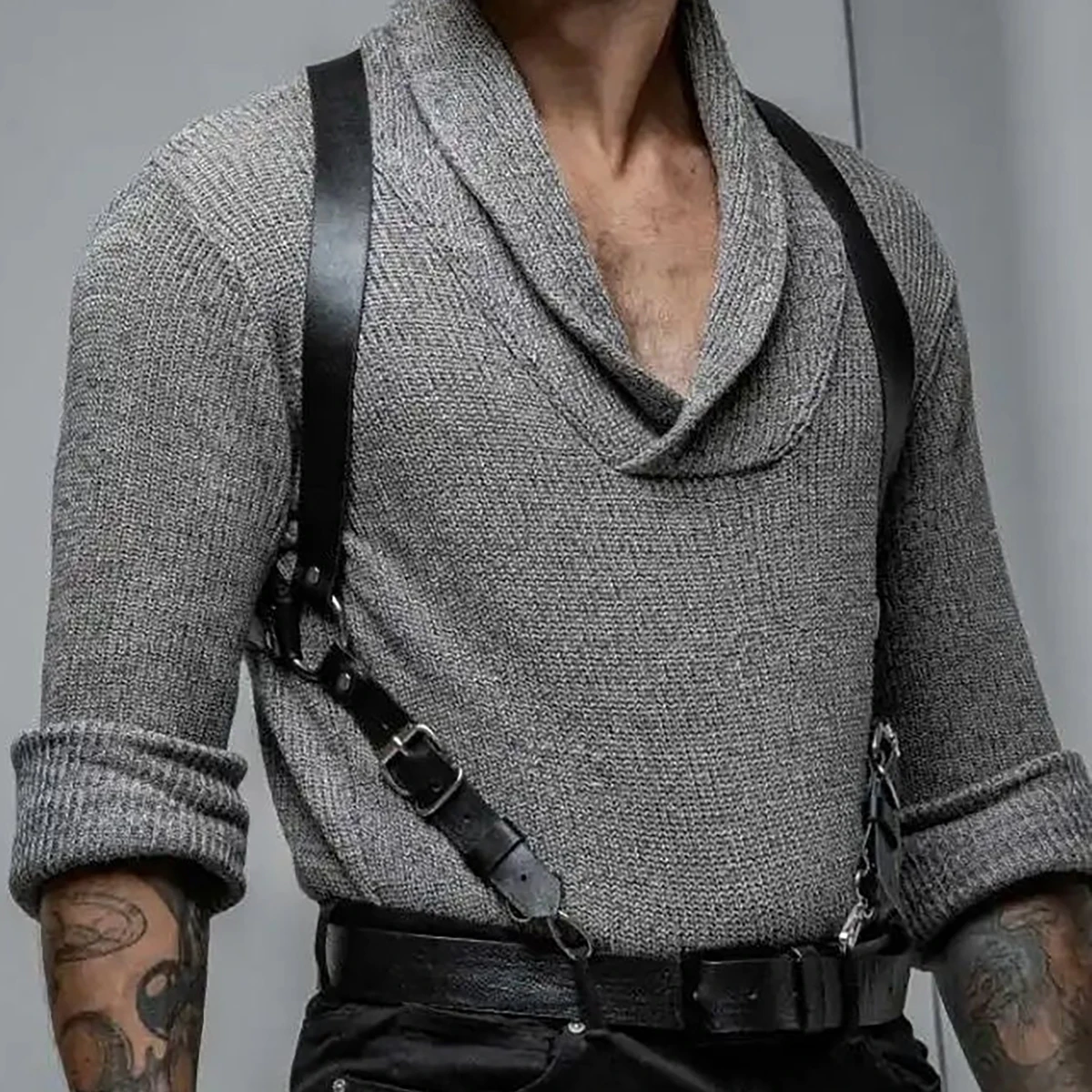 PU Leather Chest Harness for Men, Adjustable Suspenders, Bondage Body Harness, Gothic Clothing Accessories, Fashion Sfc672e6326e6497687810a0865176ebes