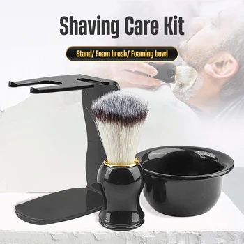 Set di pennelli da barba professionali Kit da barba 3 in 1 con pennello da barba, ciotola da barba e supporto da barba, kit regalo da uomo per la festa del papà 1