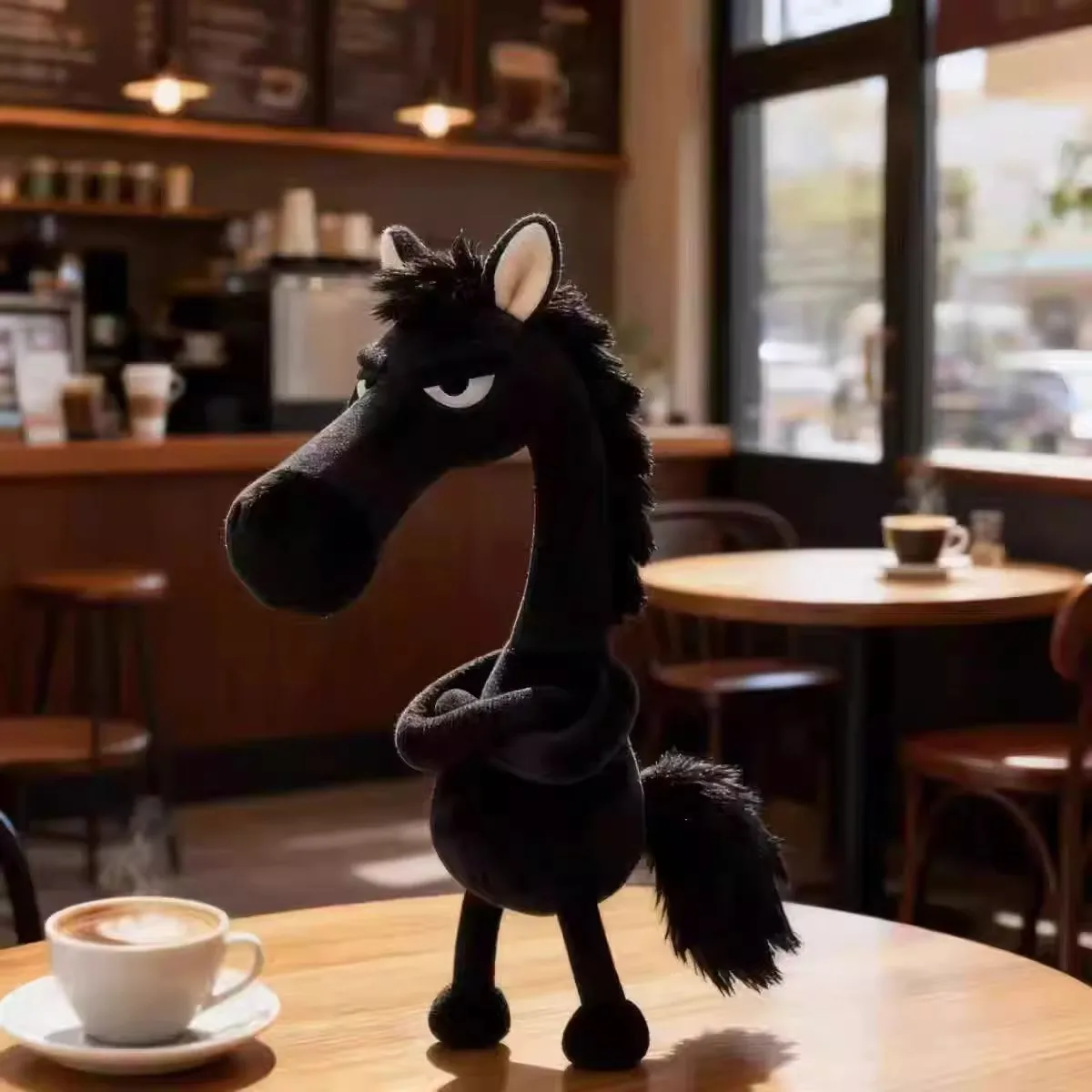 Elegant Black Plush Horse Keychain - High-Quality Equestrian Accessory