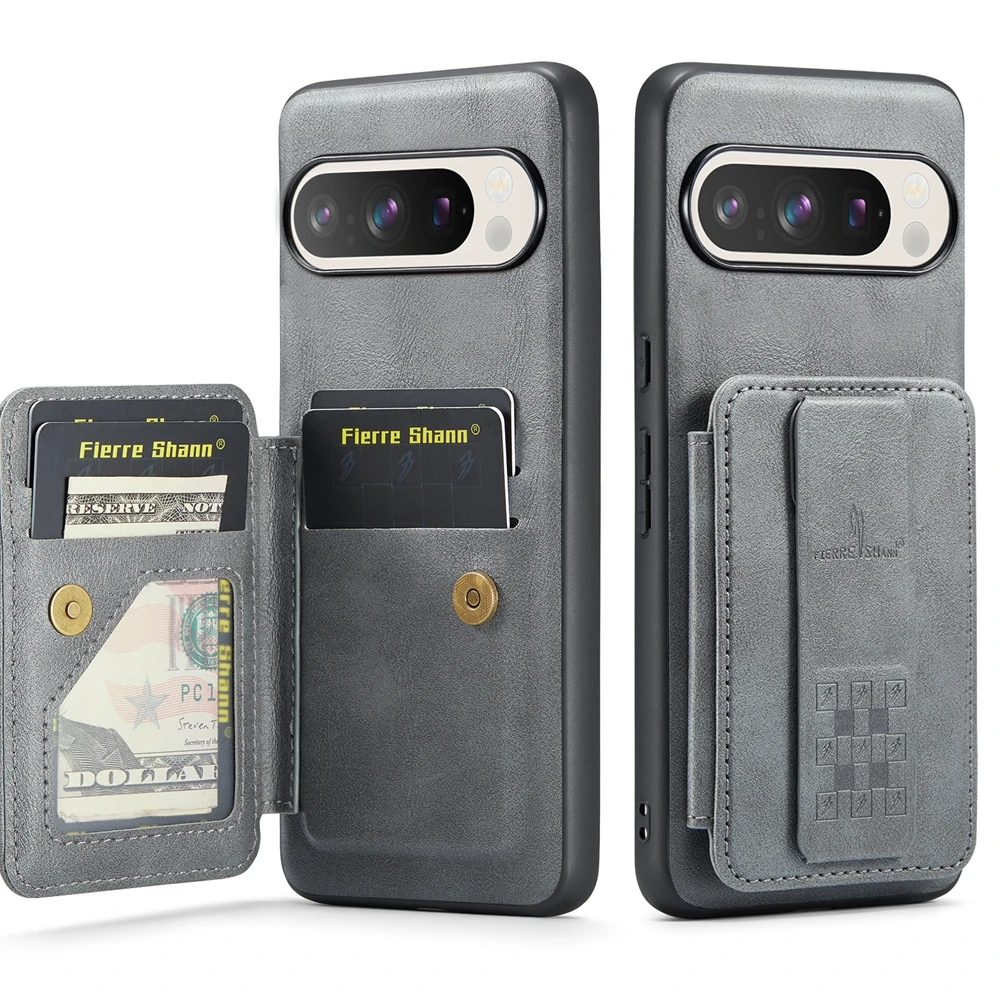 Magnetic Leather Wallet Phone Case with Strap and Card Holder