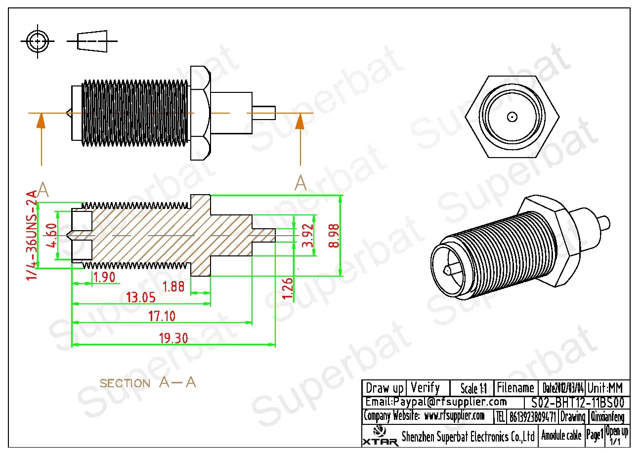 Reverse Polarity SMA Female Panel Mount RF Connector