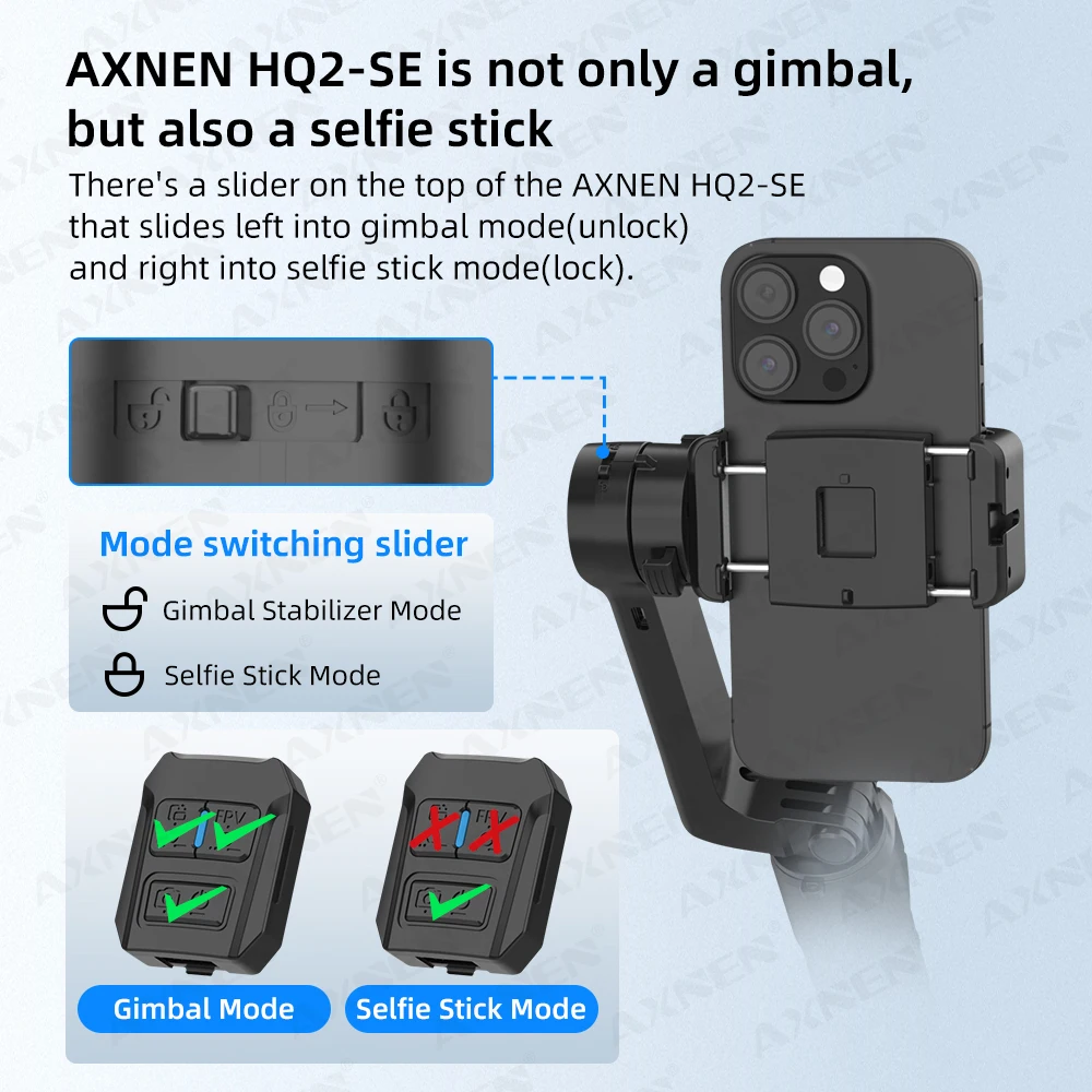 1-Axis Handheld Gimbal Selfie Stick Stabilizer HQ2/HQ2SE For Gopro Sports Camera Cell Phone Removable Bluetooth Remote Control