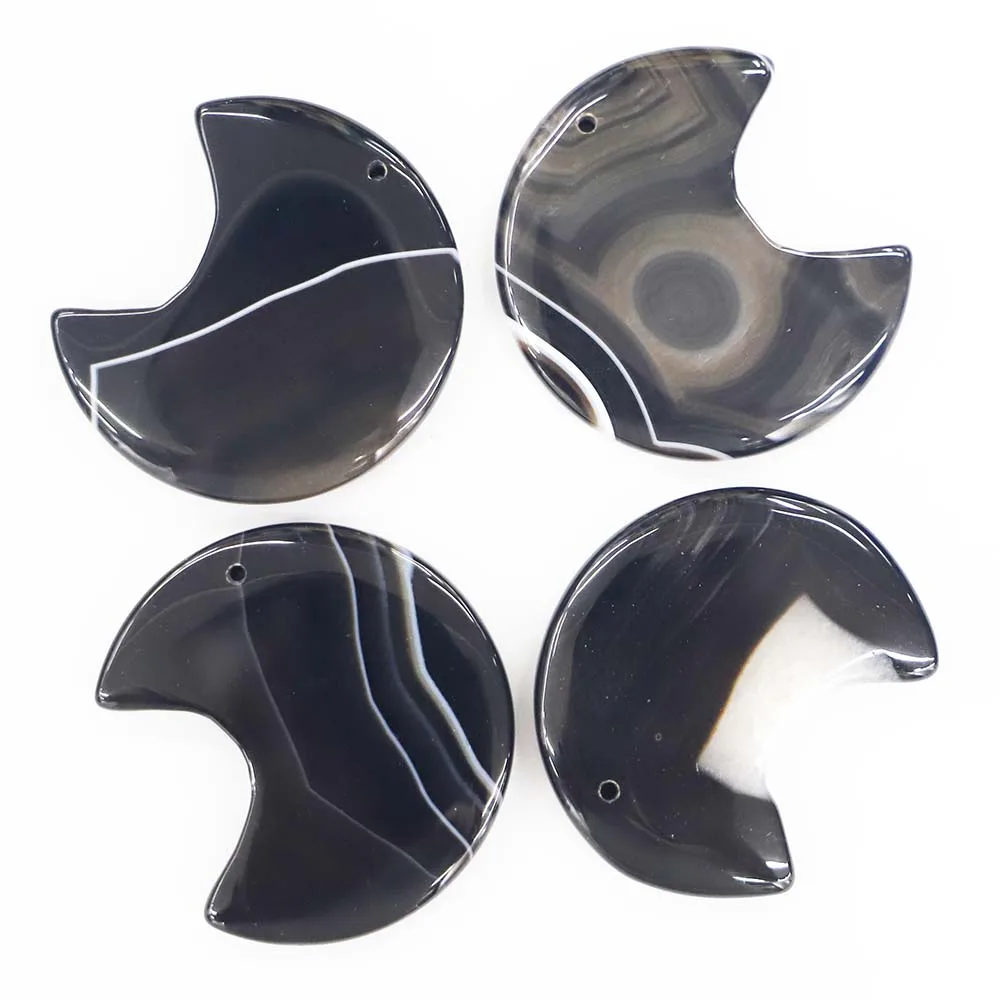 Good Quality Natural Stone Crescent Moon Black Agate Necklace Pendant Fashion Reiki Charms  DIY Jewelry Making 8ps Free Shipping