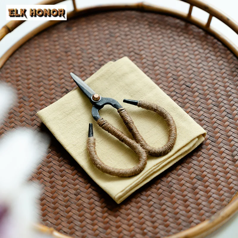 Retro Hemp Rope Cut Tea Bag Scissors Tea Bag Scissors Fishing Hand Cross Stitch Thread Household Small Scissor