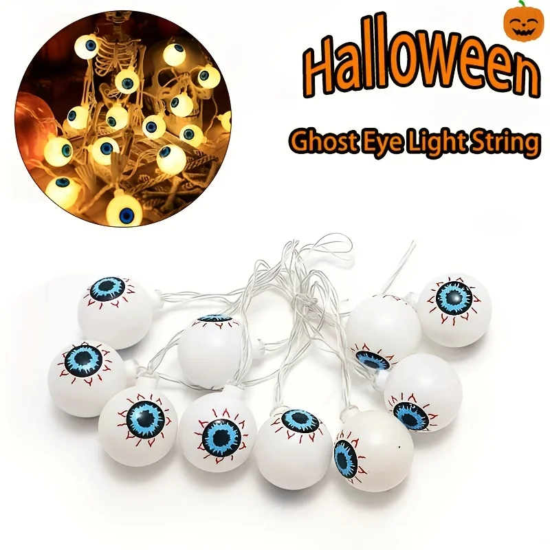Eyeball Halloween LED String Lights Battery Powered Spooky Party Decoration Lamp for Haunted House Bar Indoor Holiday Lighting