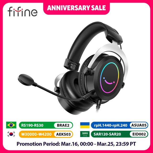 FIFINE Gaming Headpset with Dynamic RGB/MIC/In-line control,Ultra-Soft Memory Foam Ear Pads,for PC PS4 PS5 Xbox Laptops -H3